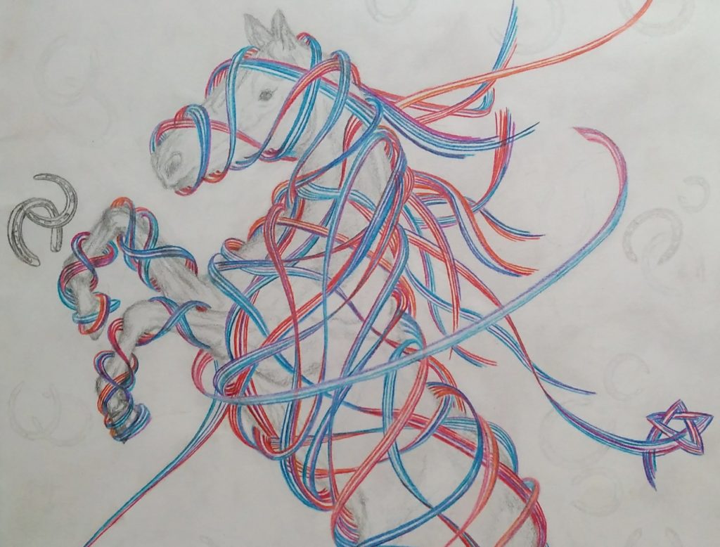 Horse sketch with colour-pencil