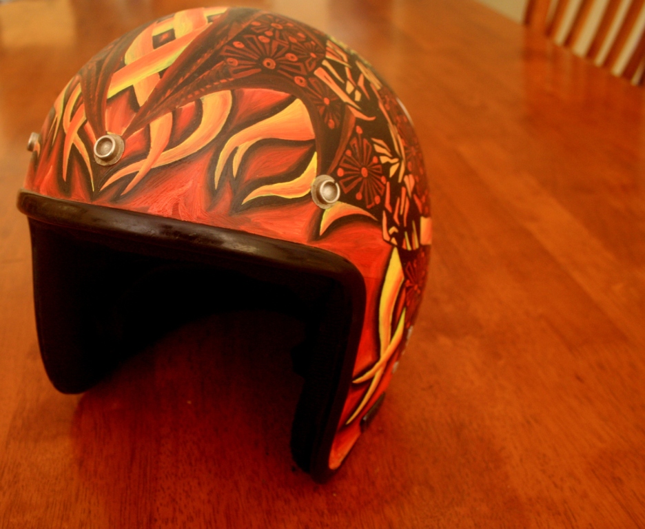 Flaming painted helmet